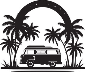 Beach Van Palm Trees Sunset SVG