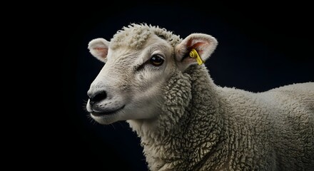 Photorealistic Image of a Mild Lamb with Detailed Fur on Black Background
