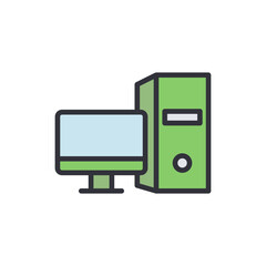 Illustration Of Modern Computer System With Monitor And Tower Unit