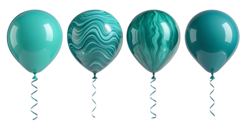 Green and teal swirl-patterned latex balloons – shiny helium decorative set with marble texture for birthdays and festive events