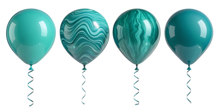 Green and teal swirl-patterned latex balloons – shiny helium decorative set with marble texture for birthdays and festive events