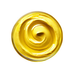 Swirled Yellow Mustard in Glass Bowl - Top View