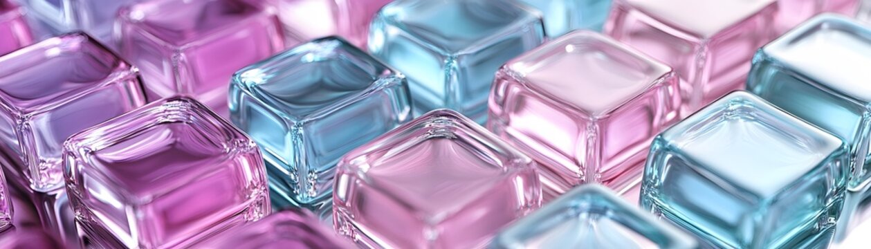 Close-up view of multifaceted cubic shapes in pastel colors.