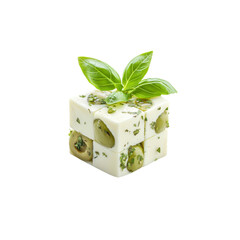 Gourmet Feta Cheese Cubes with Olives and Basil Garnish