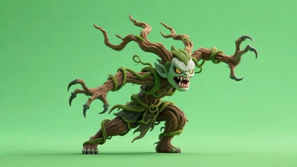 Obraz premium A fantastical creature with tree-like features and an aggressive stance