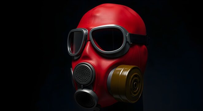 High-Quality Photorealistic Red Gas Mask with Goggles and Accessories