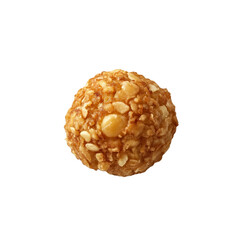 Single Golden-Brown Macadamia Nut Cookie Ball Isolated on Black Background