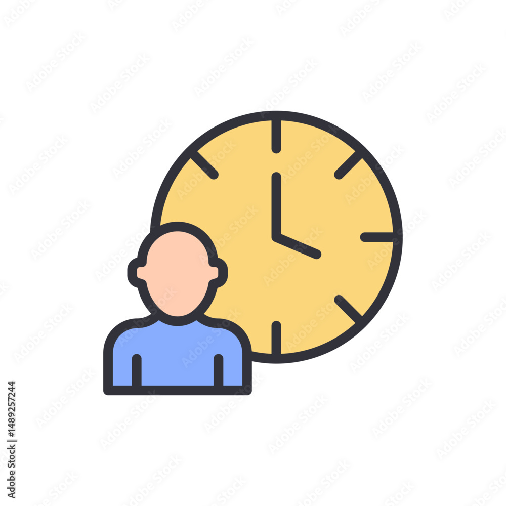 Poster man silhouette near clock symbolizing productivity and time management
