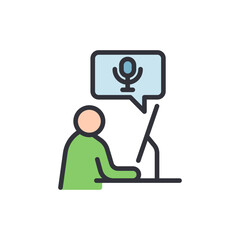 Online Meeting Illustration Of Person Using Computer And Microphone