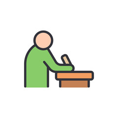 Stick Figure Writing At A Desk Depicting A Person Taking Notes