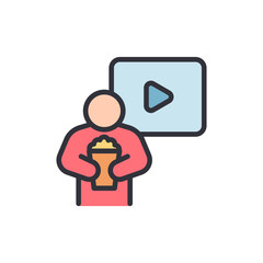 Enjoying A Movie With Popcorn During Home Entertainment Time