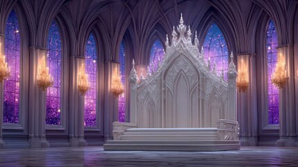 Fototapeta premium Majestic Throne Room Fantasy Castle Interior Grand Hall Elegant Architecture Starry Ni