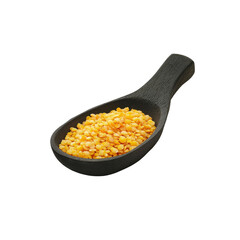 Yellow Lentils in a Black Wooden Spoon