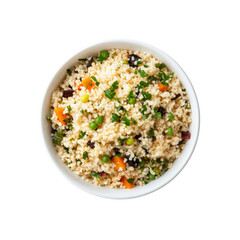 Delicious and Healthy Couscous with Mixed Vegetables and Dried Cranberries in a White Bowl