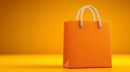 Empty Orange Shopping Bag on Yellow Background  Autumn Sale Concept