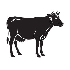 Fototapeta premium Black and white cow and bull vector illustration cute farm animal silhouette