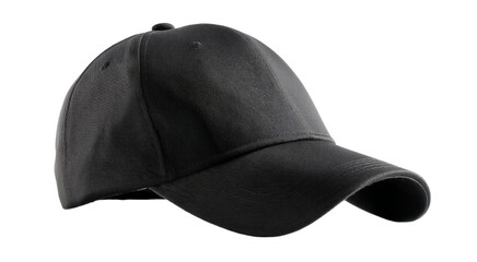Classic Black Baseball Cap Mockup, Stylish Headwear Design isolated on transparent background