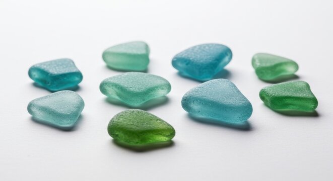 Glass objects collection various teal and green shades