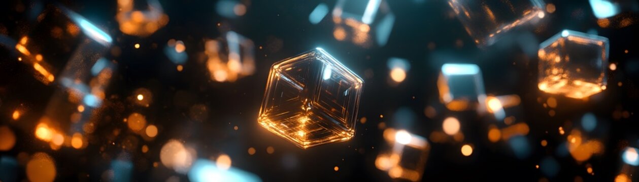 Abstract digital design of floating cubes.