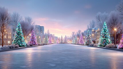 Magical Winter Wonderland  Christmas Trees  Snowy Street  Festive Lights