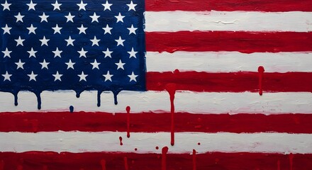 High-Quality Painting of American Flag with Drips Detail