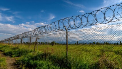 Fence with barbed wire security landscape