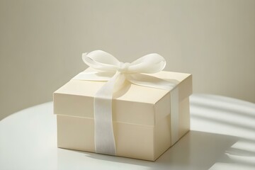 Elegant Cream Gift Box with White Ribbon Charm