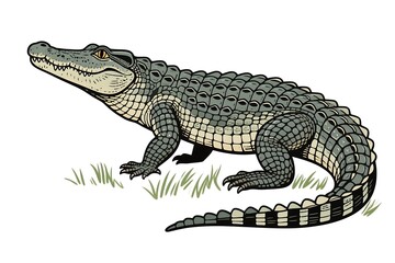 Fototapeta premium Crocodile drawing in semi-realistic vector style, combining natural anatomy and digital aesthetics, perfect for editorial visuals, suitable for wildlife articles, infographics, or educational posters.