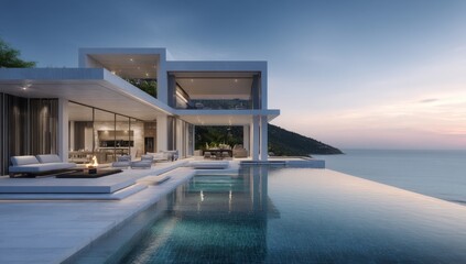 Fototapeta premium Modern villa infinity pool ocean vista