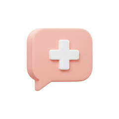 Obraz premium Minimalist pink speech bubble icon with medical cross symbol representing healthcare communication or medical consultation