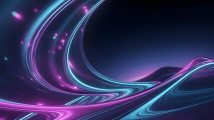 Vibrant abstract digital art featuring flowing neon waves in purple, blue, and pink hues with glowing light effects. Perfect for modern backgrounds, tech designs, or creative projects.