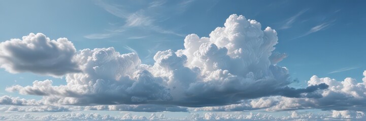 Vast expanse of azure sky, fluffy white cumulus clouds drift lazily , photography, canvas, cotton