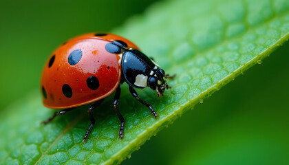 Naklejka premium ladybug on a leaf ladybug on green leaf beautiful view and seen beautiful background and wallpaper hd picture 