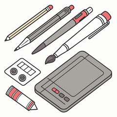 Graphic design tools pencils pens brush tablet art supplies