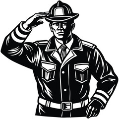 Saluting Firefighter Vector Illustration Heroic Brave and Patriotic Design