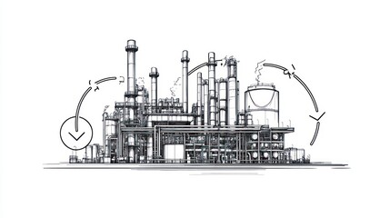 Industrial Plant Sketch Circular Process, Efficiency