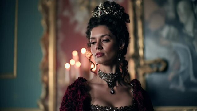 Elegant noblewoman in red renaissance gown