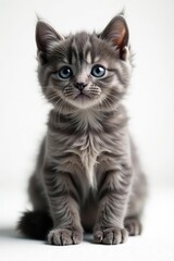 Obraz premium A charming gray kitten against a stark white background, cat, adorable, kitten