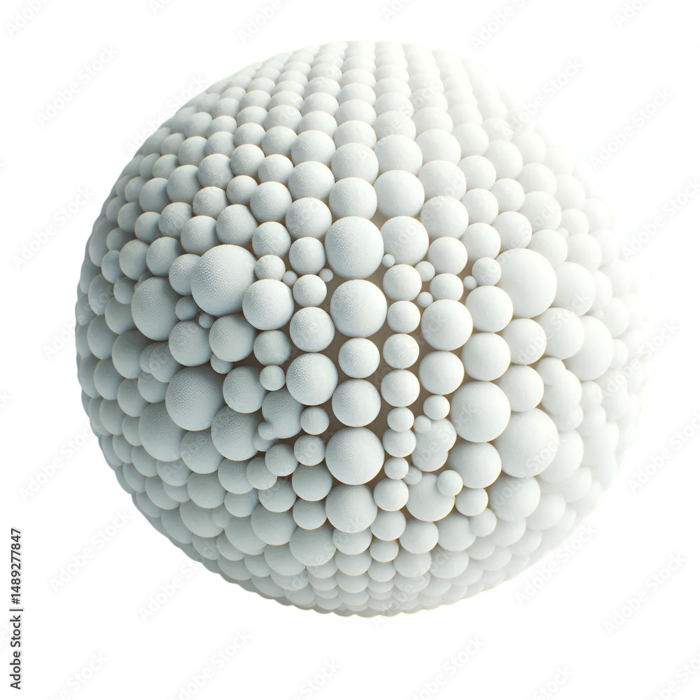 Poster a mesmerizing sphere composed of countless textured white orbs creating a captivating visual texture