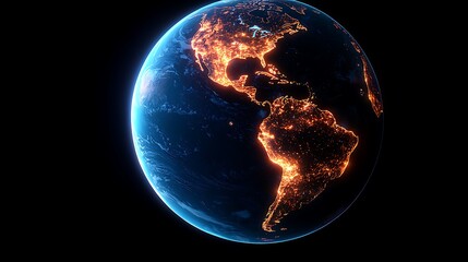 Nighttime earth illuminated from space a holographic view of our planet global perspective stunning visualization