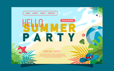 Hello summer landing page template design © waktuluangstudio