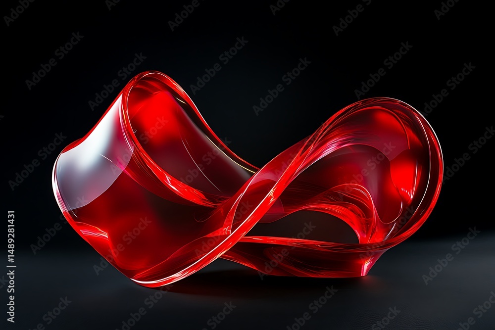 Aufkleber abstract glossy ribbon flowing curvy design on dark surface background rendering