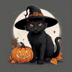 halloween cat with pumpkin