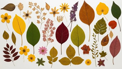 Autumnal Botanical Collection: Pressed Flowers and Leaves