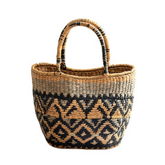 Bohemian Straw Tote Bag with Intricate Woven Pattern Isolated on Transparent Background