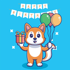 Illustration vector grapich of cute squirel holding balloons and gift perfect for birthday card and invitation 