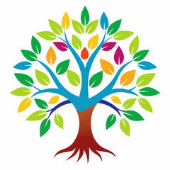 vector tree with colorful flowers