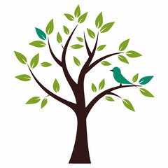 Obraz premium Tree Wall decoration Concept. Bird on branch wall decoration sticker design vector illustration 