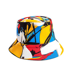 Bold Bucket Hat with a High Impact Abstract Print Isolated on Transparent Background
