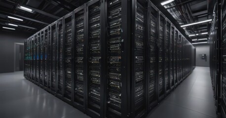 Rows of humming servers in a modern data center ,  network,  computer,  cloud